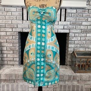 Arden B Silk Strapless geo mod 70s Dress medium